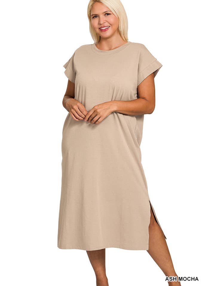 Vanilla Monkey - Wholesale Dress - Women's - Plus Round Neck Short Sleeve Midi Dress10