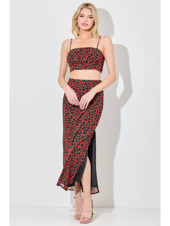 Baevely by Wellmade USA - Wholesale Skirt - Women's - CHERRY PRINT MAXI SKIRT