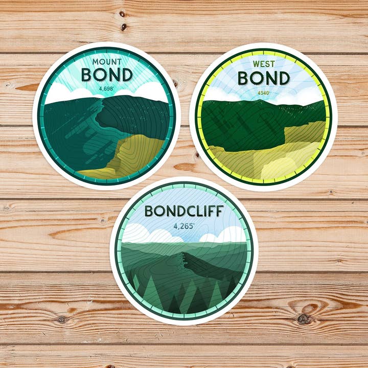 Collection d'autocollants Bonds - Bondcliff, West Bond, Mount Bond pour la vente par Cloud on a Mountain