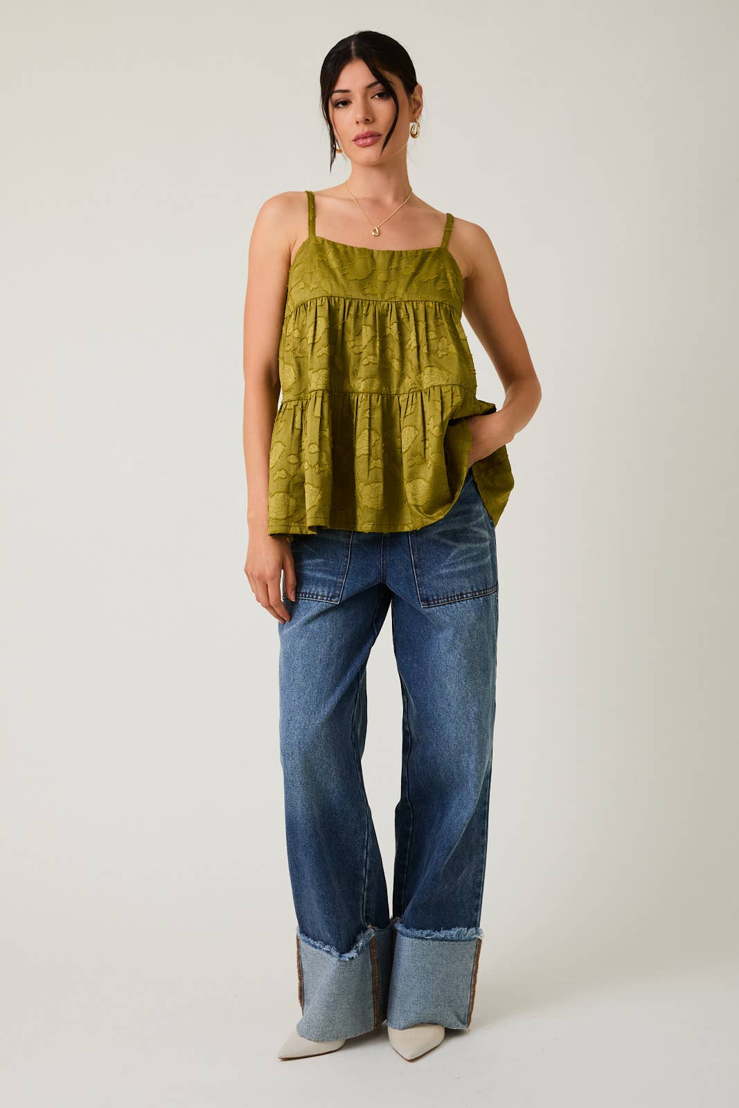 Sunday Edition - Wholesale Blouse - Women's - SLEEVELESS TIERED JACQUARD WOVEN TOP4