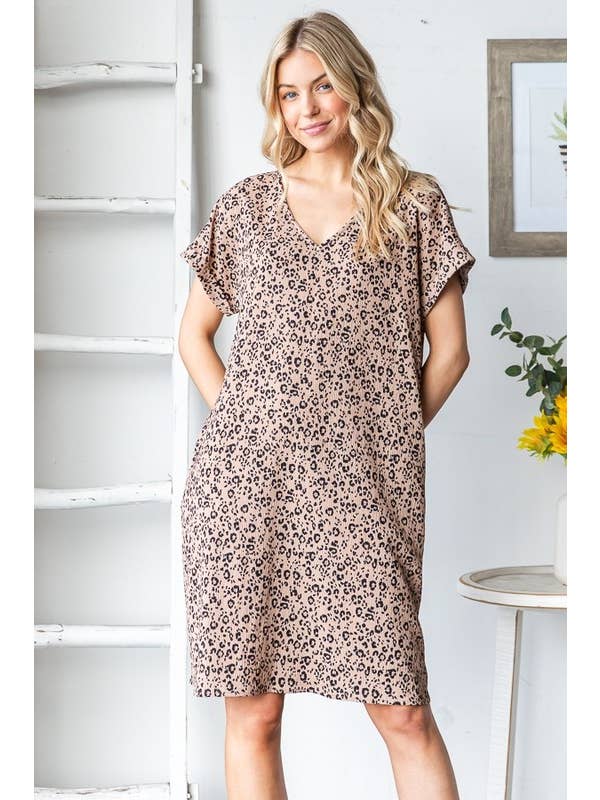 HEIMISH - Wholesale Dress - Women's - ED6884-10 SHORT SLEEVE ANIMAL PRINT DRESS