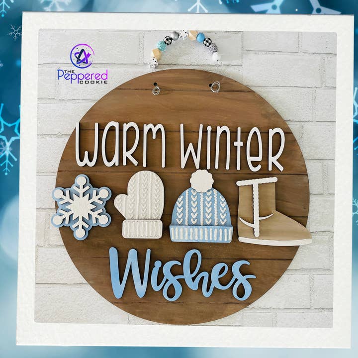 Door Hanger - Warm Winter Wishes UNFINISHED for wholesale by The Peppered Cookie