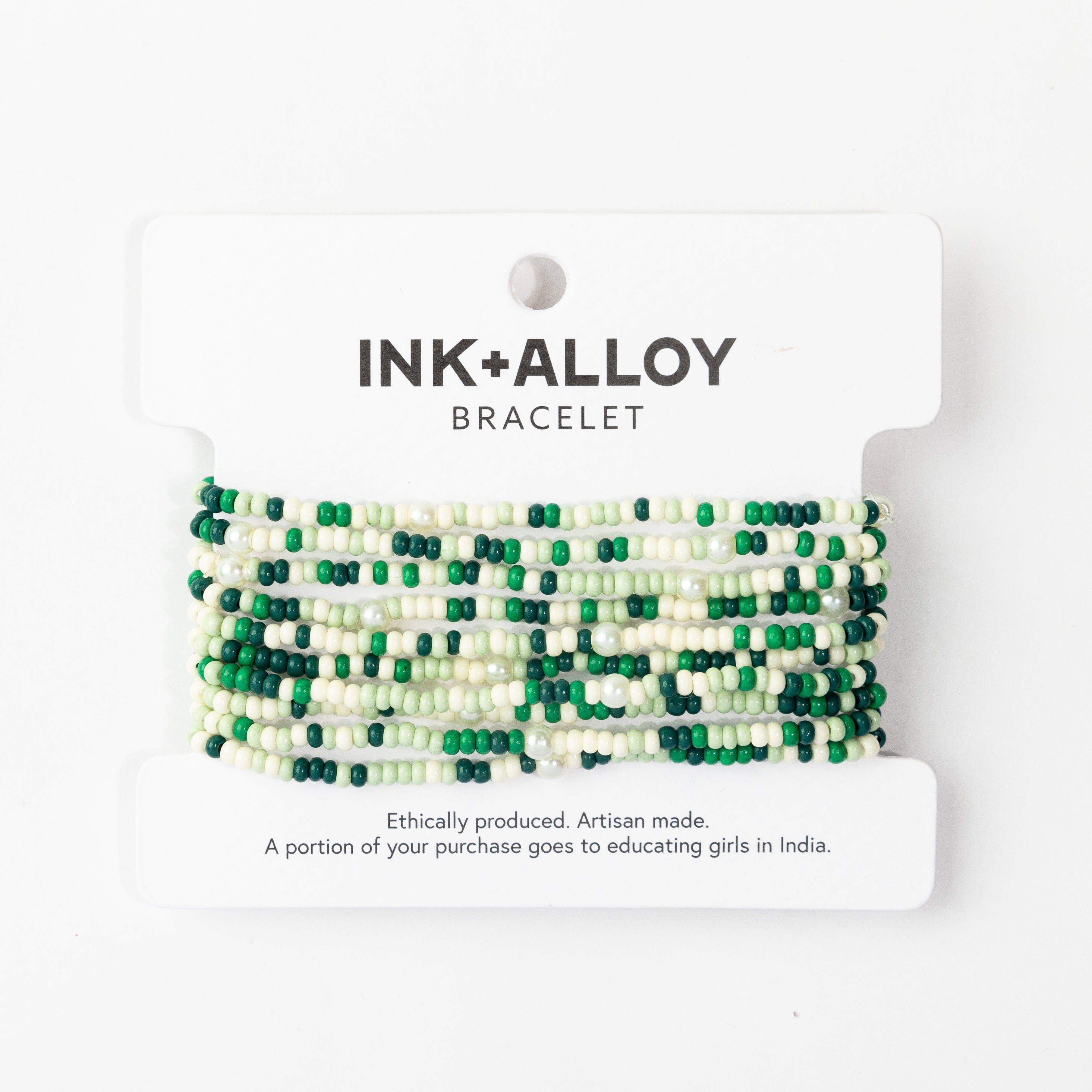 INK + ALLOY - Vente Bracelet de perles - Bracelets extensibles à 10 rangs perlés de confettis sauge verts1