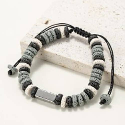 Flat bead bracelets in natural lava stone dyed gray black and white for wholesale by INNOBIZ