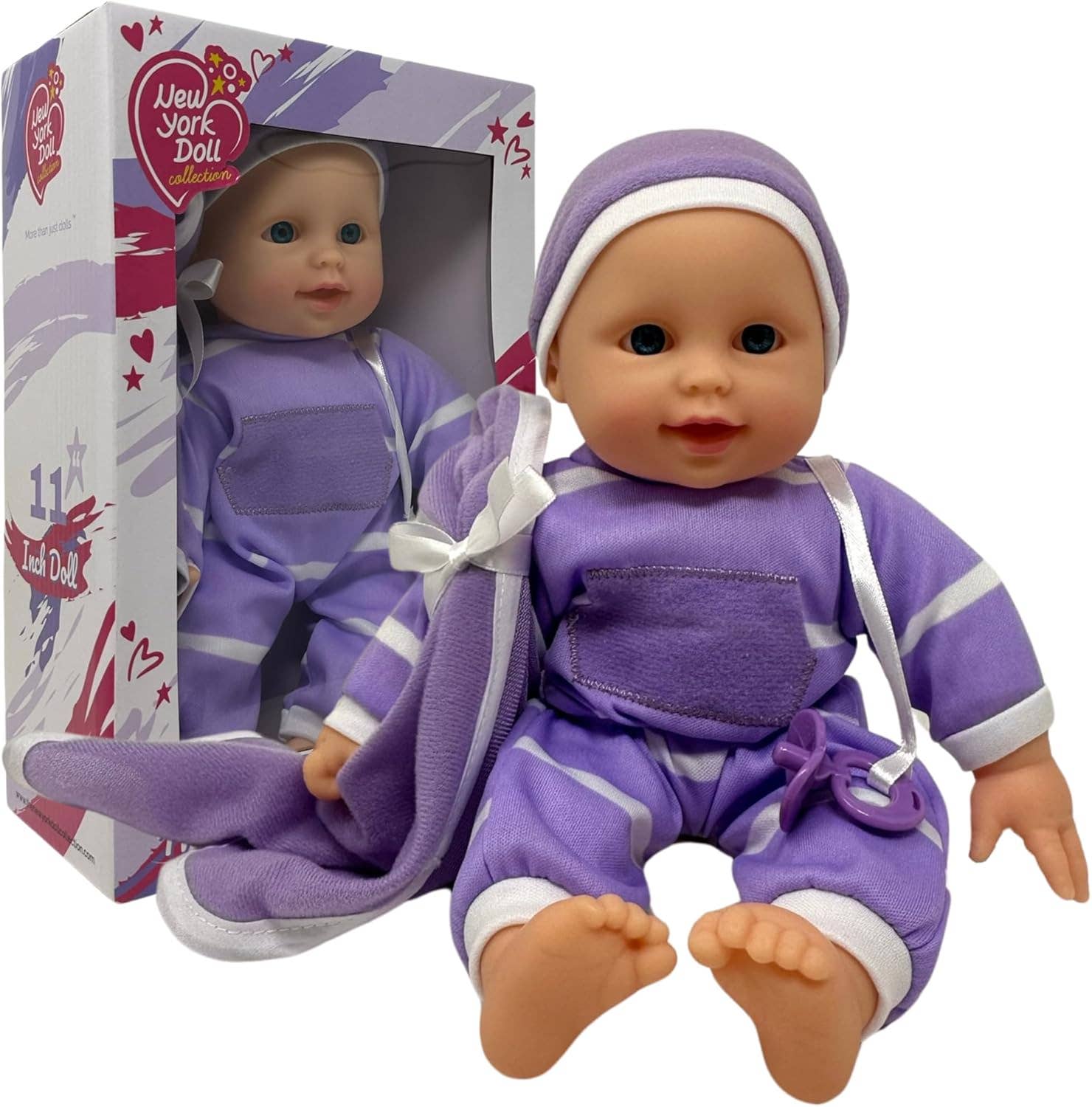 The New York Doll Collection - Wholesale Doll - Kids - The New York Doll Collection 11" Doll Striped W/ Pacifier10