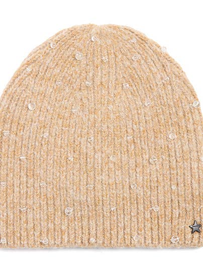 Knit Hat with Hand Sewn Crystal Beads for wholesale by Jocelyn