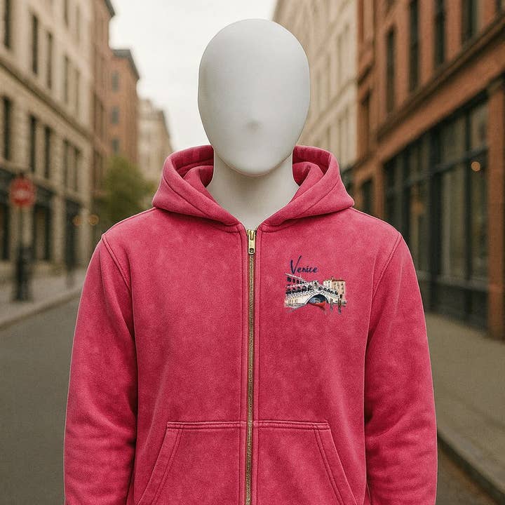 Pink-red zip-up hoodie for wholesale by fabrica personalizacion