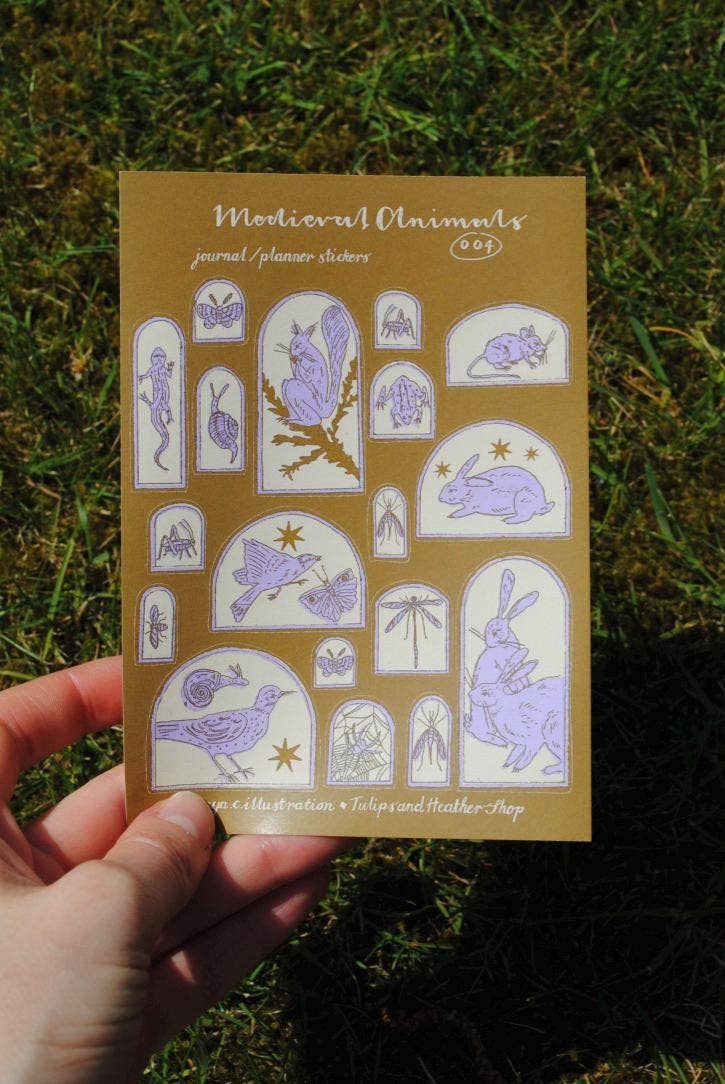 Tulips and Heather – wholesale Sticker – Sticker Sheet "Medieval Animals" for journals and planners3