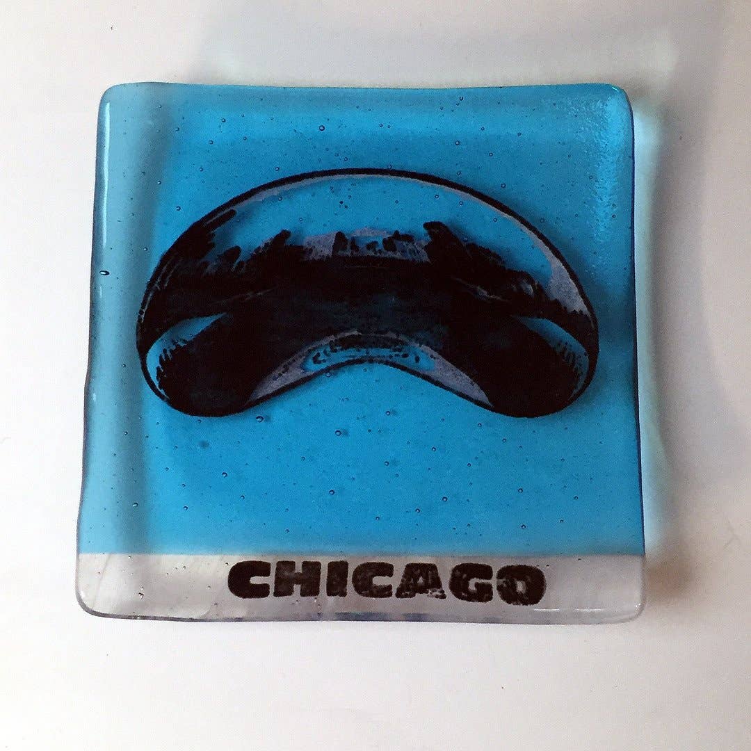 Kiku Handmade | Contemporary Fused Glass Home Goods - Wholesale Decorative Plate/Dish/Bowl - Chicago Bean Cloudgate Fused Glass 4.5" Catch-all  Dish0