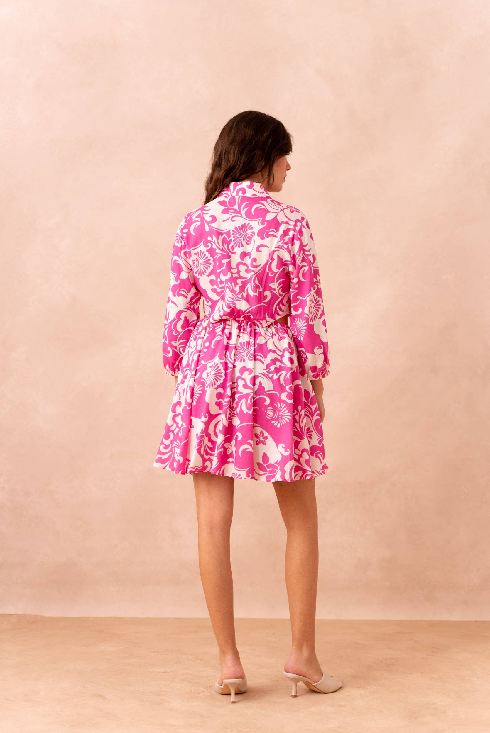 Attentif Paris - Wholesale Dress - Women's - Short printed dress with lapel collar side openings9