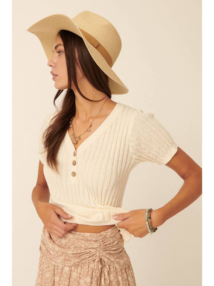 Promesa USA - Wholesale Knit Sweater - Women's - Ribbed Knit V Neck Button Front Sweater Top