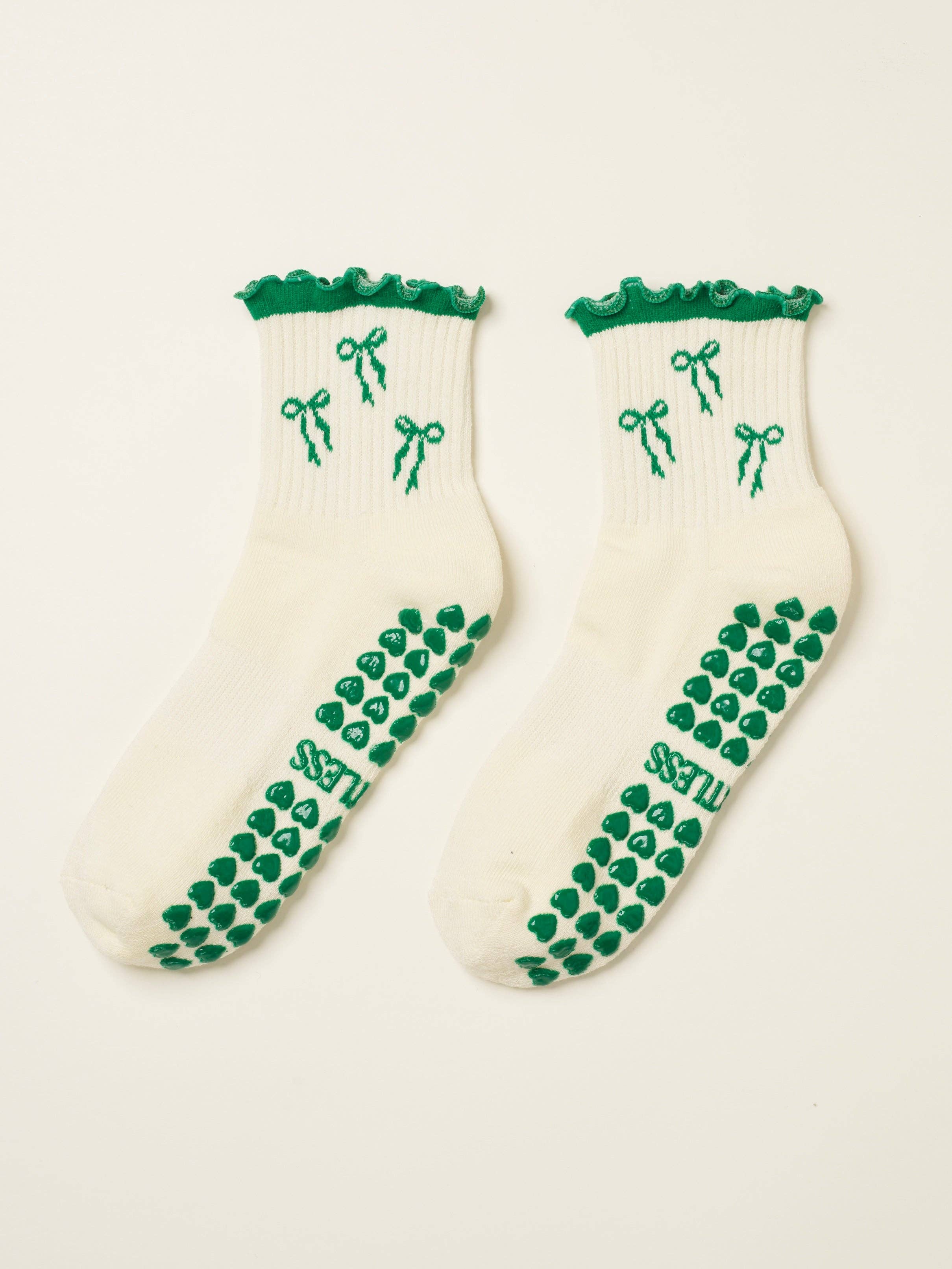Effortless Club - Wholesale Socks - Women's - 🎀 Bow Ruffle Grip Sock [Green], Pilates Socks2