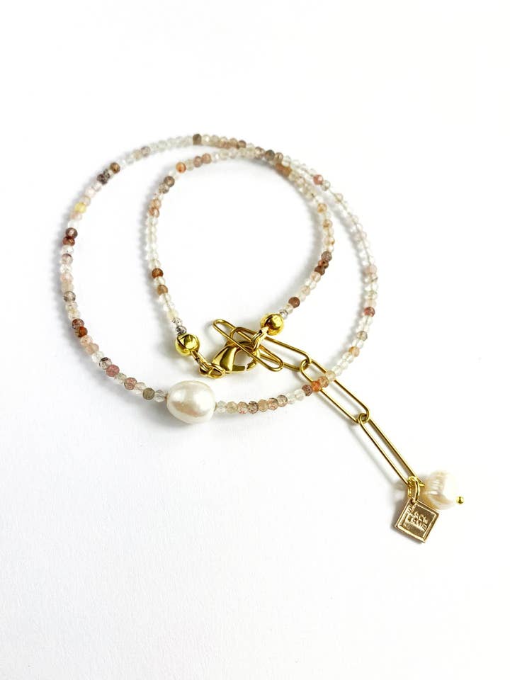 Rozenkwarts Kralen Zwevende Parel Ketting voor wholesale door Black Lamb Design