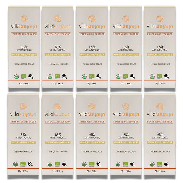 Dessert au chocolat noir, noix de coco et vanille 65% pour la vente par Villakuyaya Premium Dark Chocolate