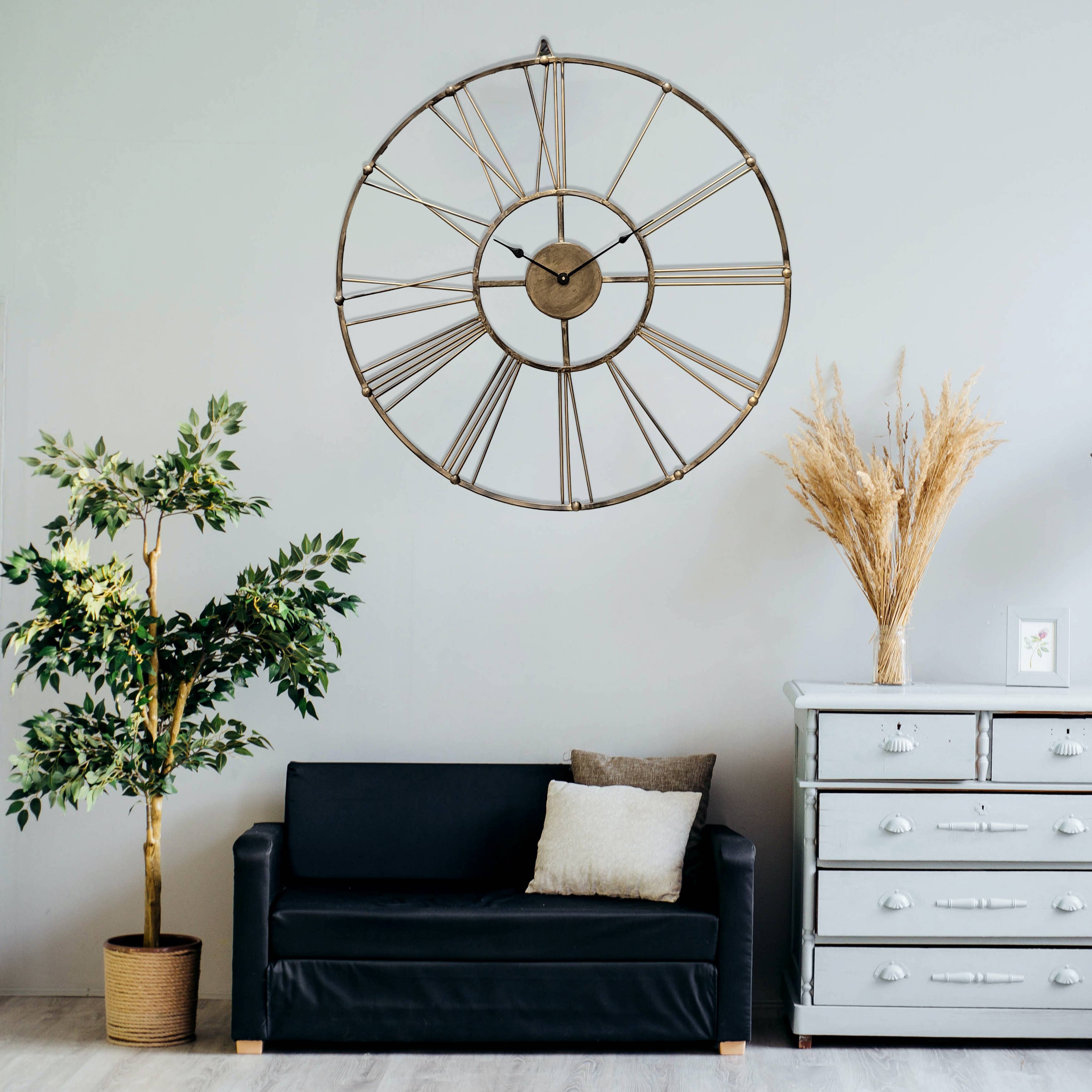 Quickway Imports - Wholesale Wall Clock - Antique Gold 30 in Dia Metal Wall Clock - Roman Numerals1