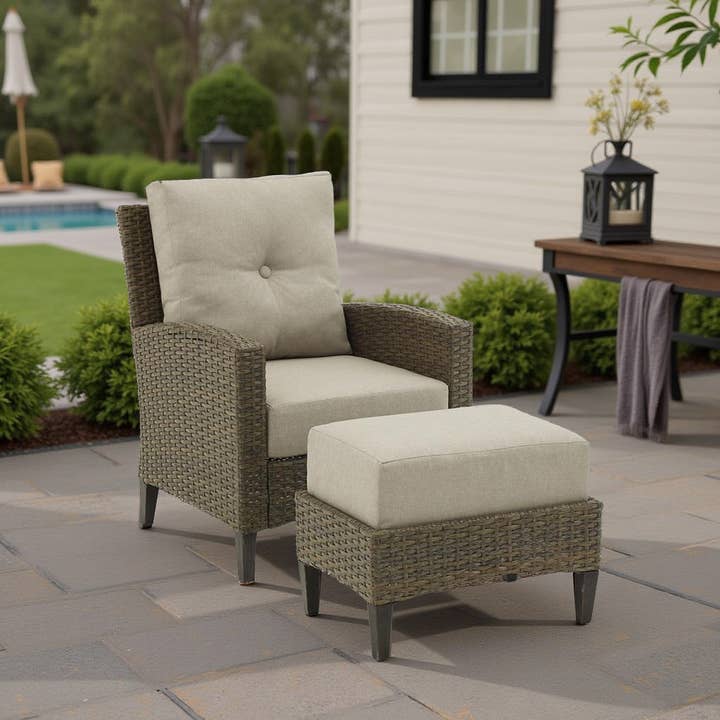 Greenwestons - Wholesale Patio set - Outdoor Wicker High Back Chair Set Oatmeal Patio Furniture