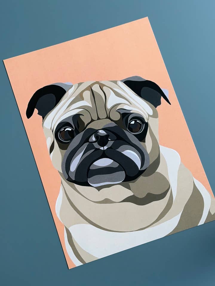 Fawn Pug art print - A4 - dog illustration for wholesale by That’s Nacho Doodles