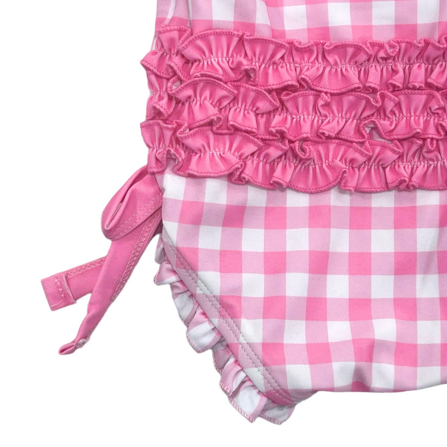 Sugar Bee Clothing - Vente Maillot de bain une pièce – enfant - Maillot de bain fille - Bas à volants - Vichy rose5