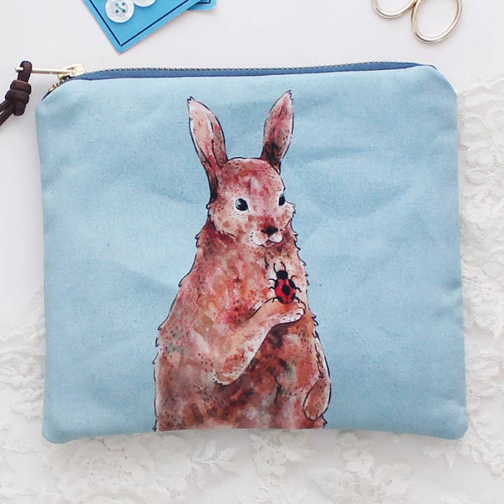 Penelope the Rabbit | Zipper Pouch | Cosmetic Bag for wholesale by The Blue Rabbit House