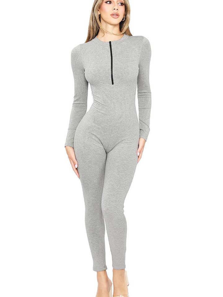 SNATCHED LONG SLEEVE JUMPSUITS WITH ZIPPER DETAIL-JP2405 for wholesale by LA LUXE