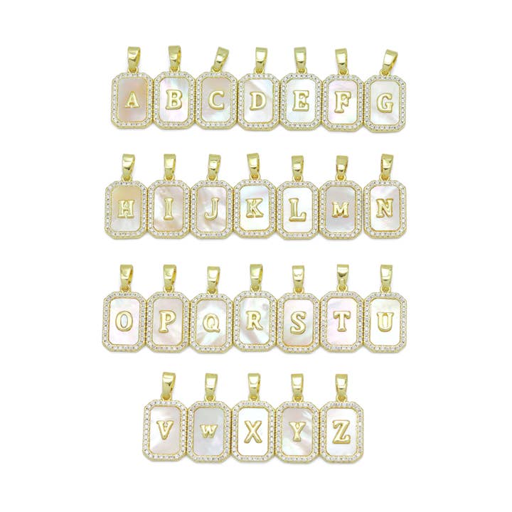 BestBeads&Beyond - Wholesale Individual Charm/Pendant - Gold Rectangle Initial Charm, Alphabet Name Letter Charm,sku#LX7170