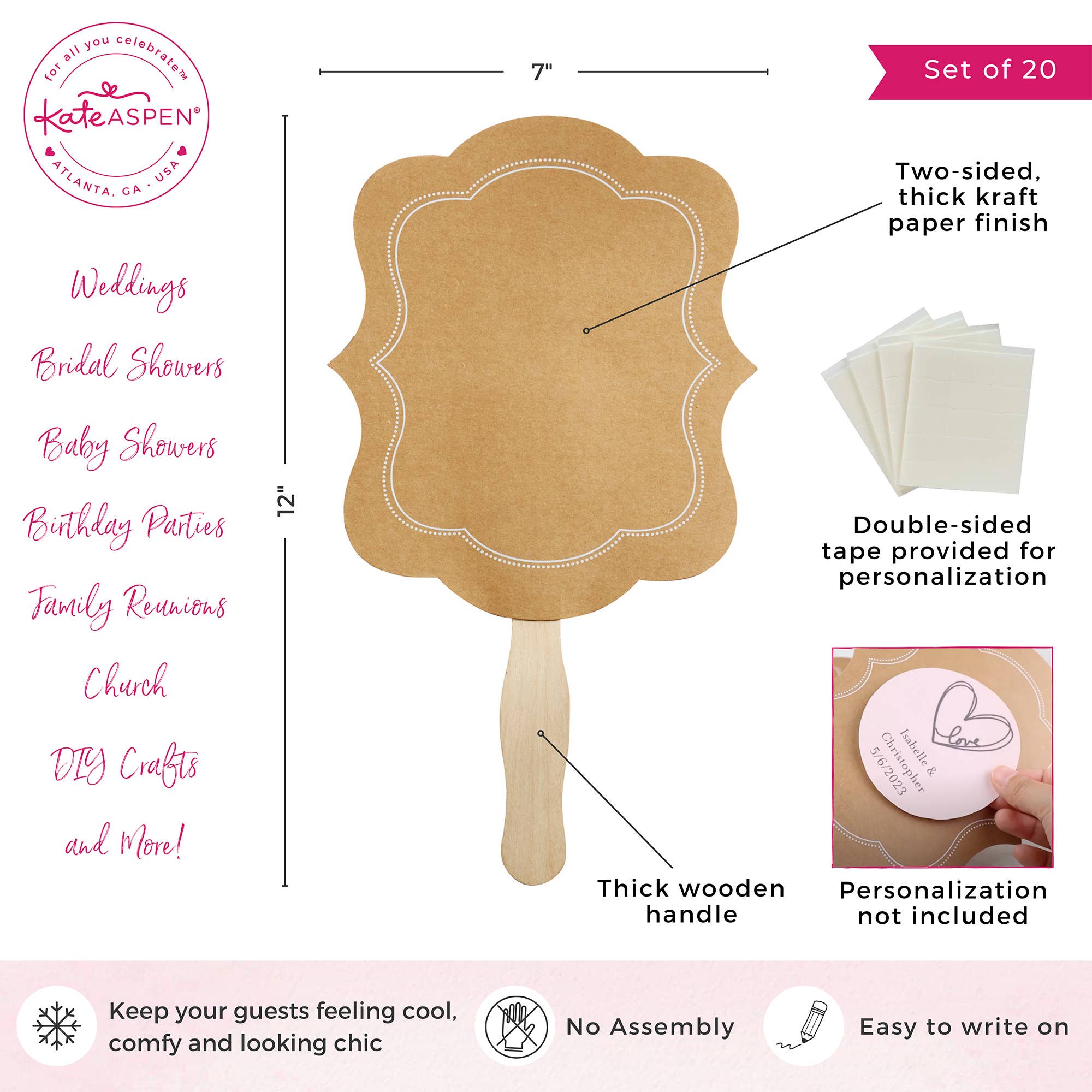 Kate Aspen - Wholesale Party/Paper Folding Fan - Kraft Hand Fan (Set of 20) (Personalization Available)5