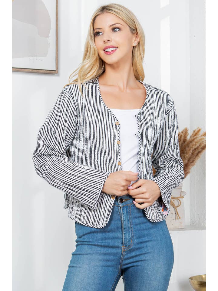 LA Soul - Wholesale Jacket - Women's - Floral Print Quilted Patch Cotton Jacket - White4