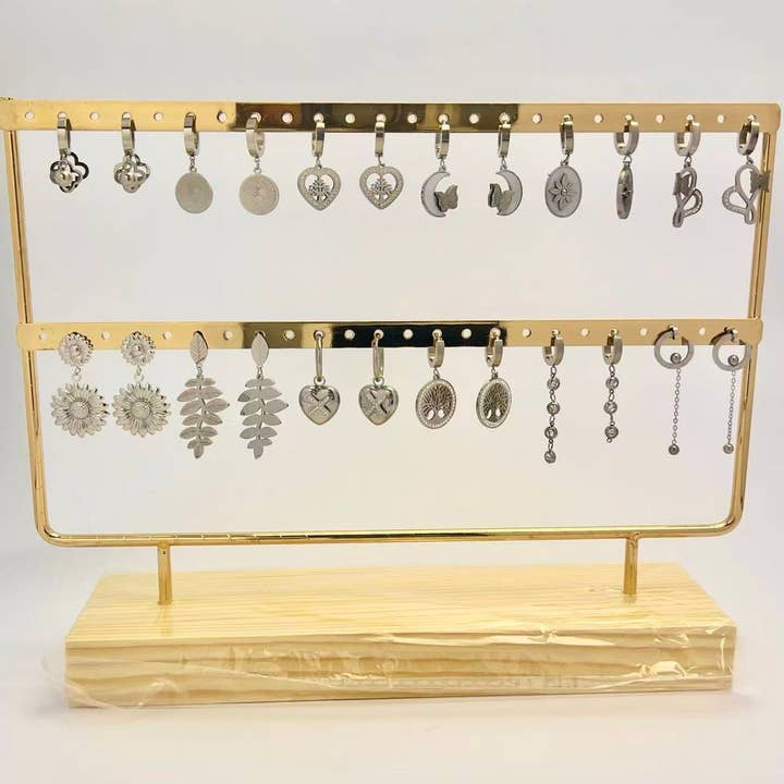 COSMOS - Wholesale Dangle Earrings - Set of 12 Pairs of Steel Earrings on Display