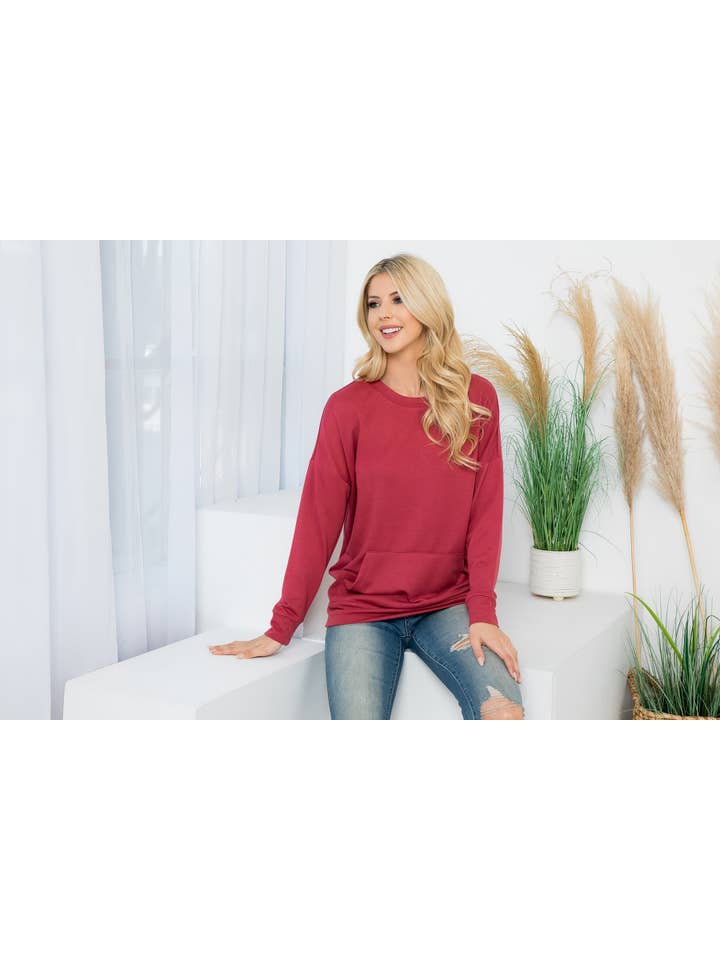 MYS Wholesale Inc - Wholesale Tunic - Women's - Long Sleeve French Terry Top With Kangaroo Top8