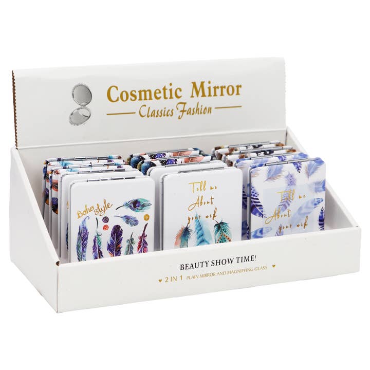 Cap Zone - Wholesale Compact Mirror - Boho Tribal Feather Matte Makeup Cosmetic Mirror