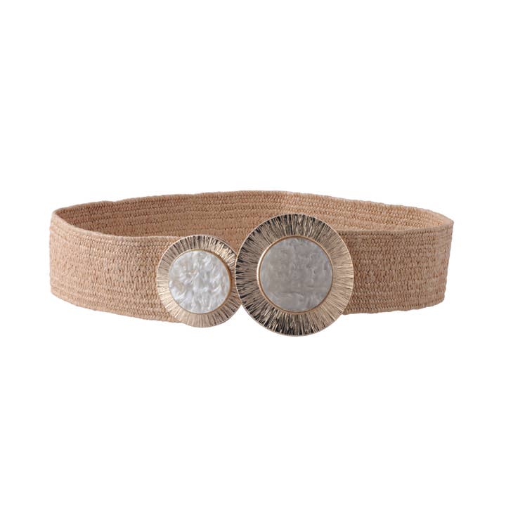 Ceinture en raphia extensible avec boucle en perles|Ceinture de taille SS'26 pour la vente par Most Wanted USA