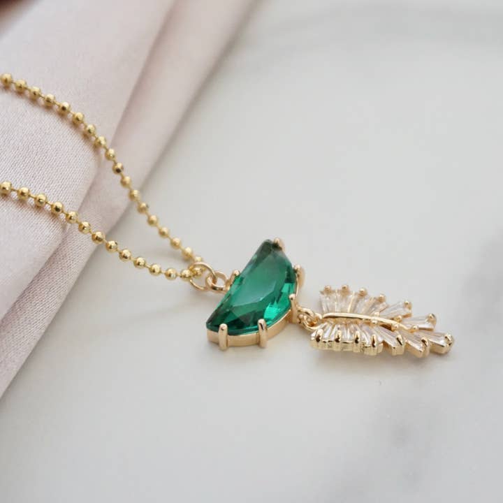 Art Deco Necklace, Leaf Necklace, Crystal Necklace, Green for wholesale by YSM Designs