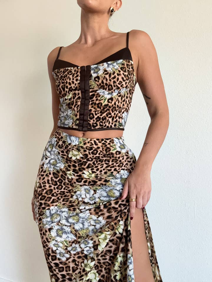 ACOA COLLECTION - Wholesale Top & Skirt Set - Women's - LEOPARD CORSET TOP AND MAXI SKIRT SET7