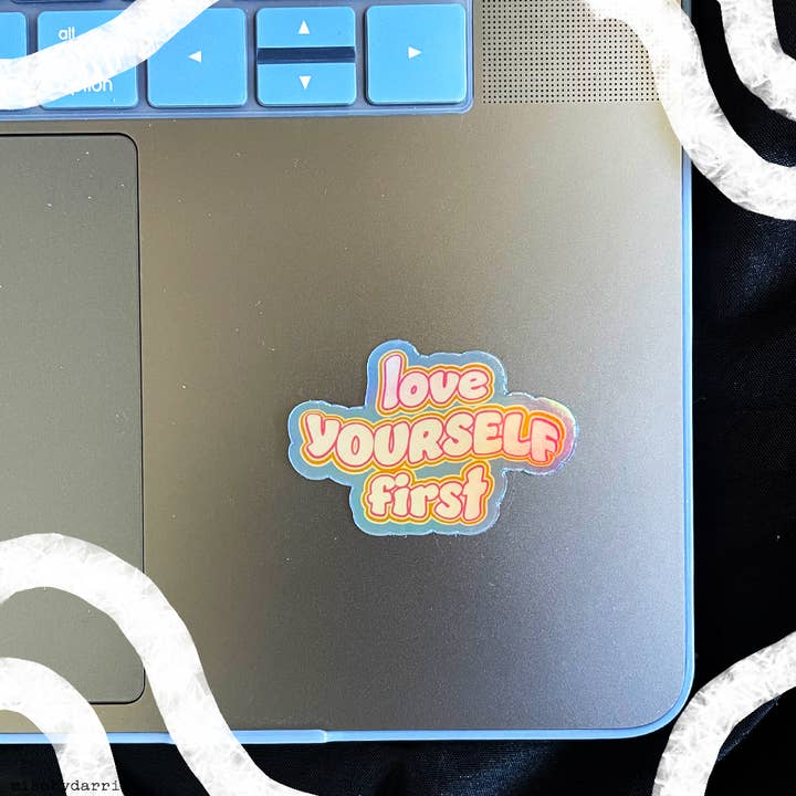 Misc. By Darrian - Wholesale Sticker - Rainbow Holographic "Love Yourself First" Laptop Sticker4