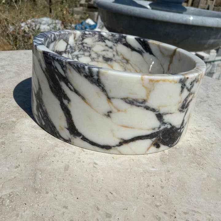 Arbon Marble - Venta al por mayor Conjunto de accesorios de baño - Lavabo Calacatta Viola, lavabo redondo de mármol blanco de 16 pulgadas, encimera de baño para granja rústica