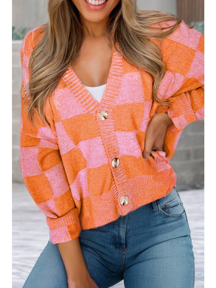 Little Daisy Closet - Vente Cardigan – femme - Cardigan à col en V boutonné à carreaux LDC