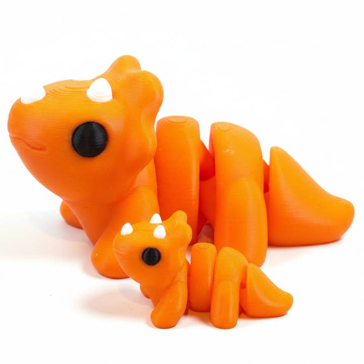 Triceratops Dinosaur (Orange) Articulated *Larger* Animals •3D Printed Articulated Animal • Flexi Animals for wholesale by Lorianne Kol 3D Prints