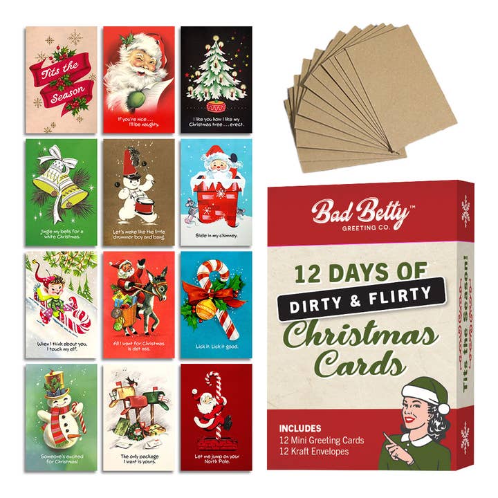 Bad Betty Greeting Co. - Wholesale Christmas Card - Mini 12 Days of Dirty & Flirty Christmas Card Gift Set