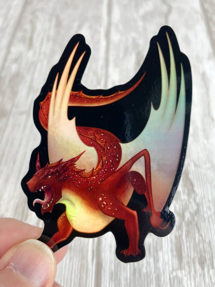 Dragon minéral cinabre - Autocollant holographique découpé pour la vente par Two Twisted Dragons