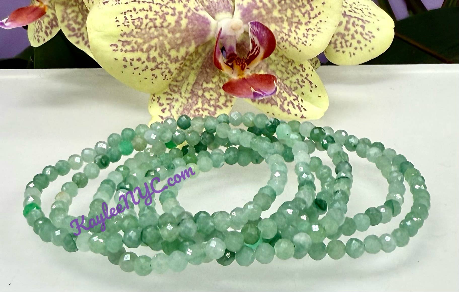 KayleeNYC - Wholesale Beaded Bracelet - 4mm Faceted Natural Burma Jade Jadeite 7.5" Crystal Bracelet