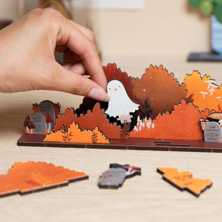 Dapple & Dot - Wholesale DIY Craft Kit - PET GHOST HALLOWEEN WOODEN POP & BUILD SCENE