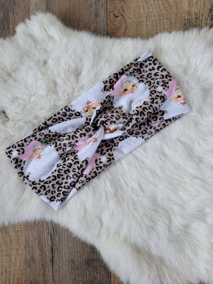 Leopard Pink santa for wholesale by Sew fashionable headbands
