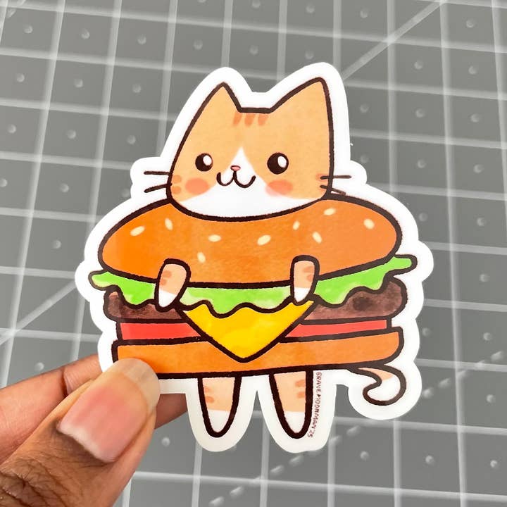 Burger Cat Vinyl Sticker for wholesale by Brave Moonman