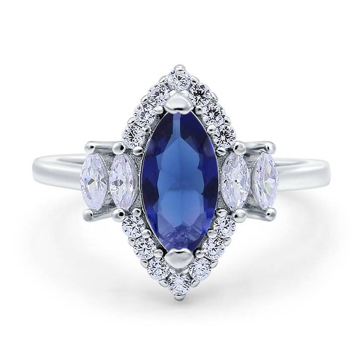 Marquise Vintage Wedding Ring Simulated Blue Sapphire CZ for wholesale by Blue Apple Imports