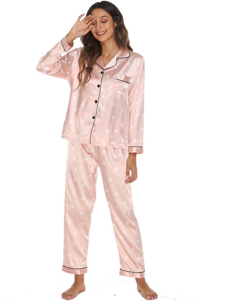 pinkblu02 - Wholesale Pyjamaset - Dames - Dames Casual Satijnen Pyjamaset met Lange Mouwen en Revers11