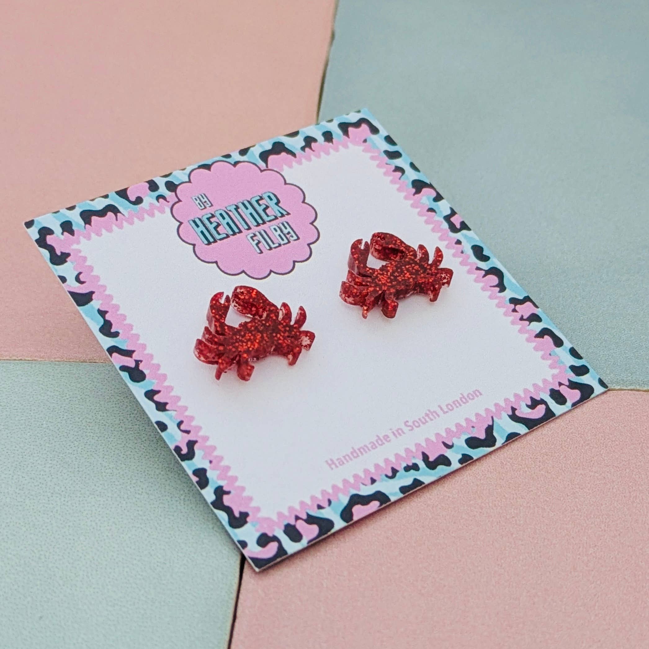 By Heather Filby – wholesale Stud/post earrings – Red Glitter Crab Stud Earrings 3