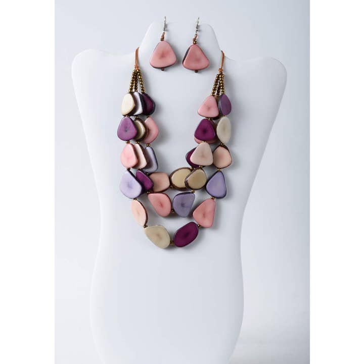 TaguArtsy - Wholesale Jewelry Set - Zaley Three Stranded Organic Tagua Necklace and Earrings25