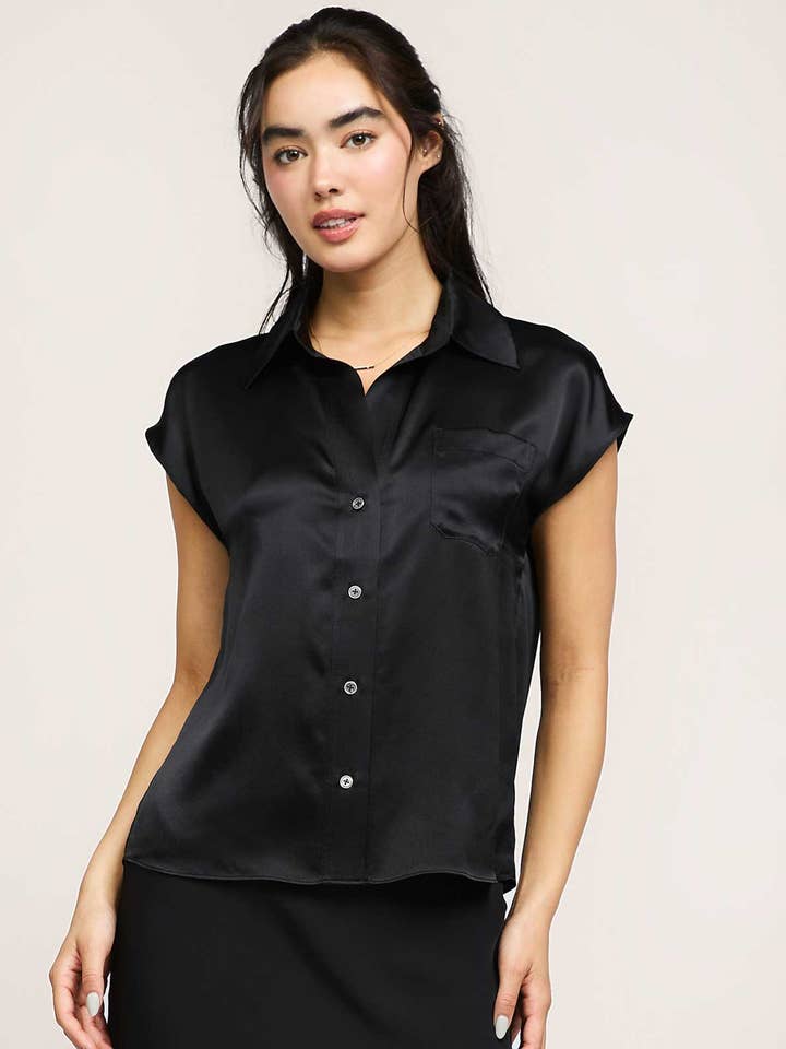 100% Silk Cap Sleeve Button Down Shirt for wholesale by Current Air
