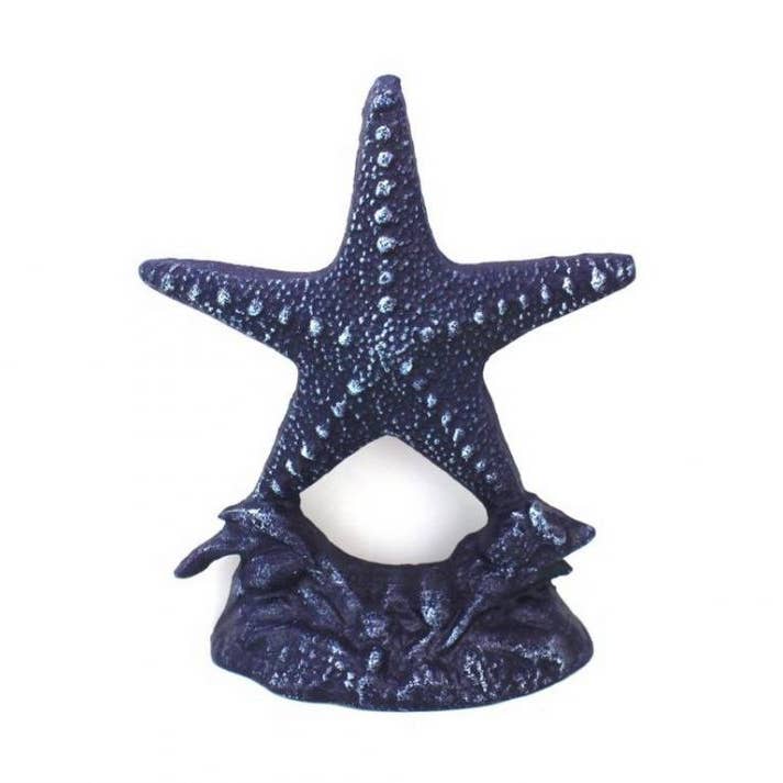 Rolha de porta estrela do mar de ferro fundido azul escuro rústico 11” por atacado de Hampton Ironworks