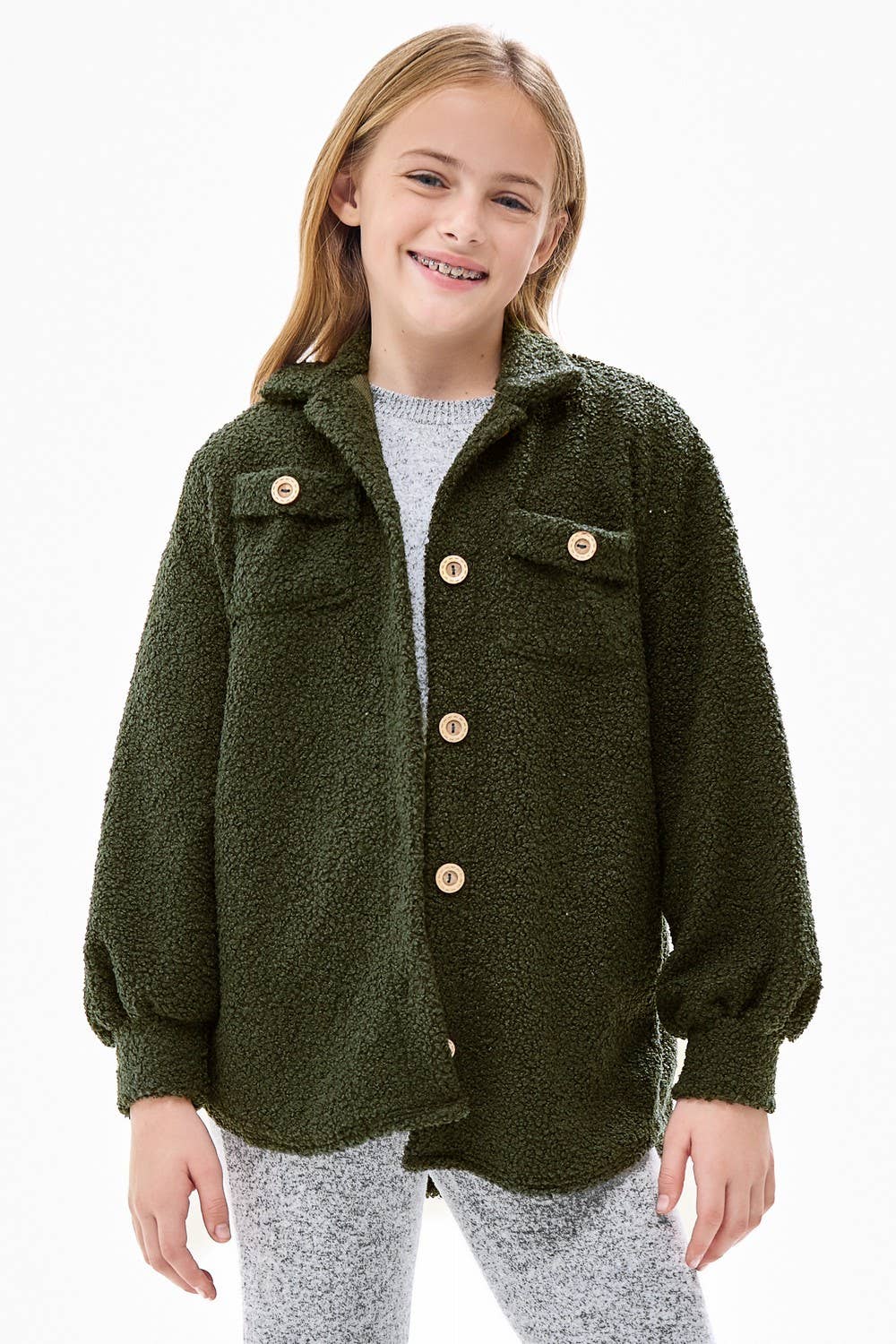 Good Girl – Großhandel Hemdjacke/Shacket – Kinder – Shacket aus einfarbigem Pudel-Strick8